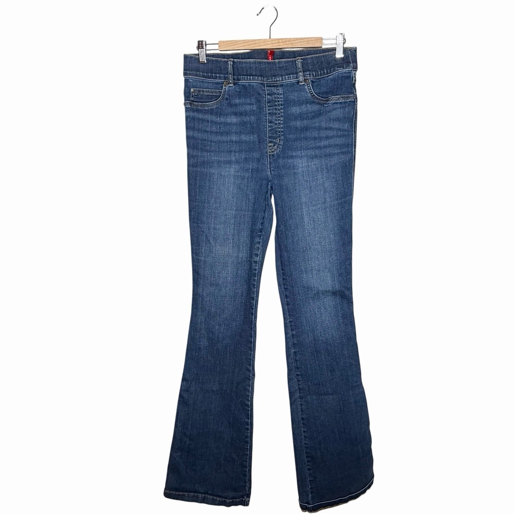 Spanx Flare Jeans Womens L Tall High Rise Pull On Slimming Dark Wash Stretch